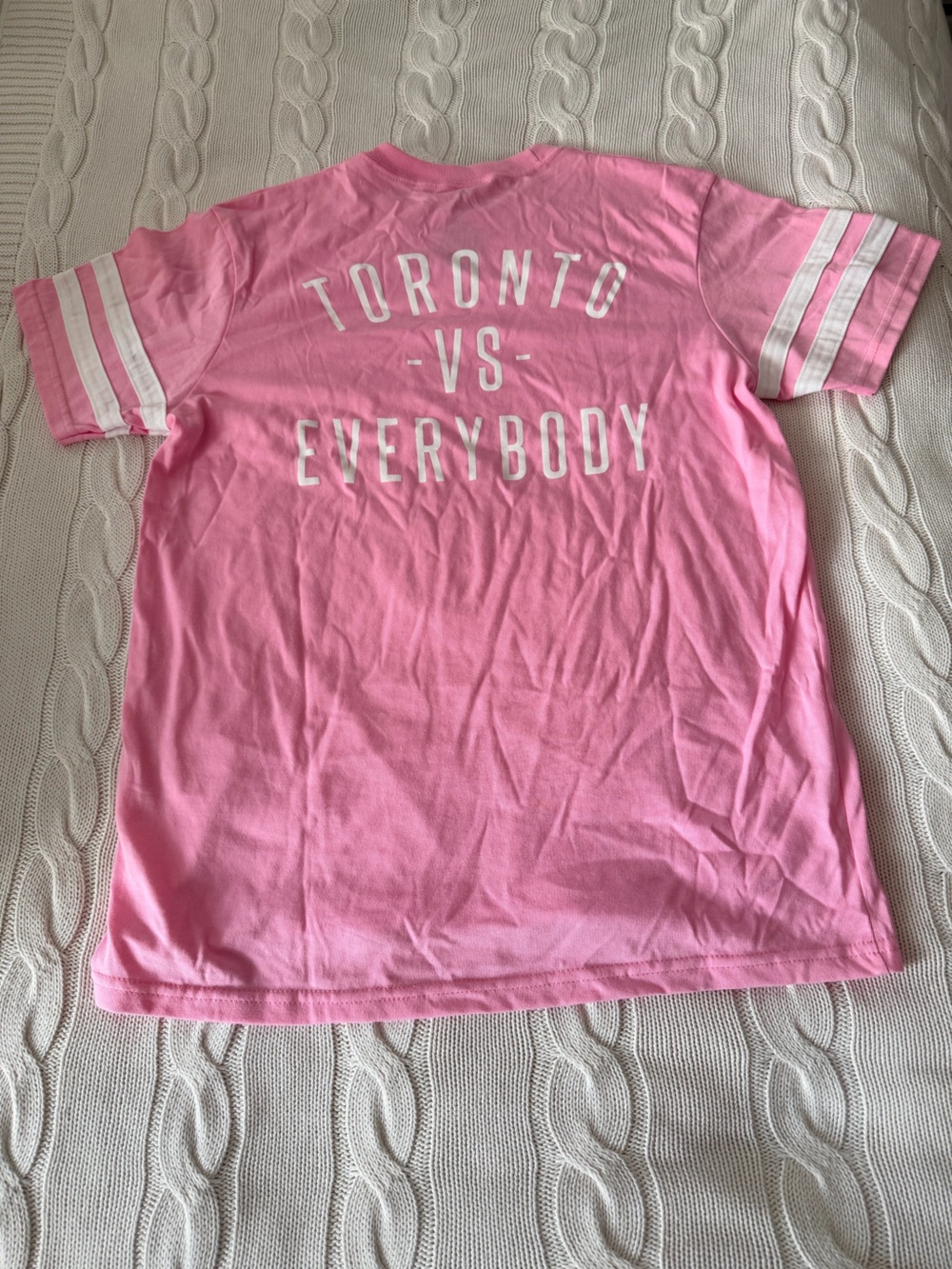 Toronto vs Everybody Pink Short-Sleeve Tee with White Sleeve Stripes Size M